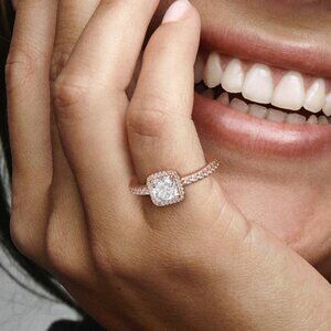 Pandora Square Sparkle Halo Ring Size 6